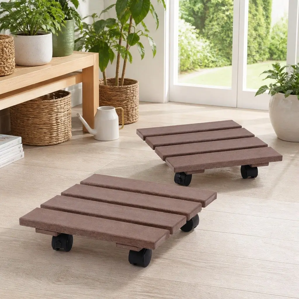 Plant Caddy Rolling Cart HDPE 32x32x10cm Brown 2 Piece