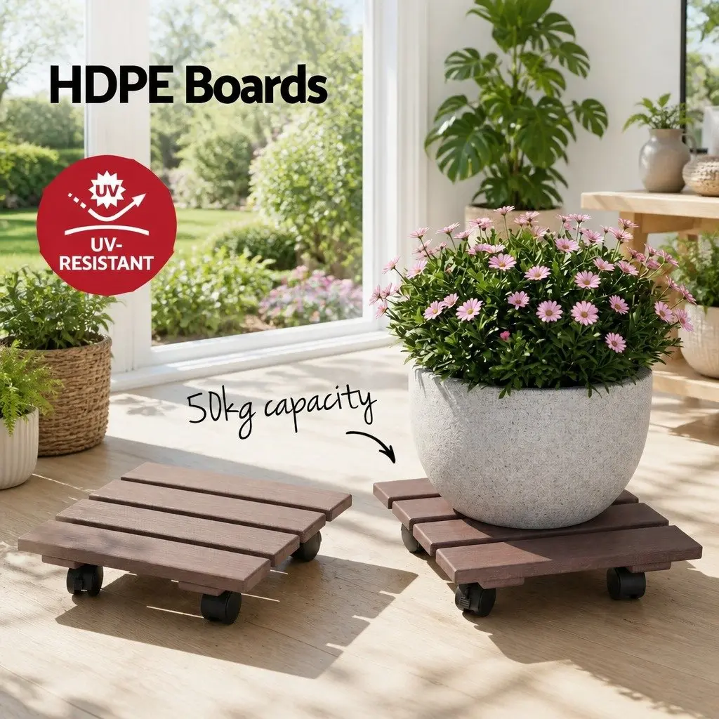Plant Caddy Rolling Cart HDPE 32x32x10cm Brown 2 Piece