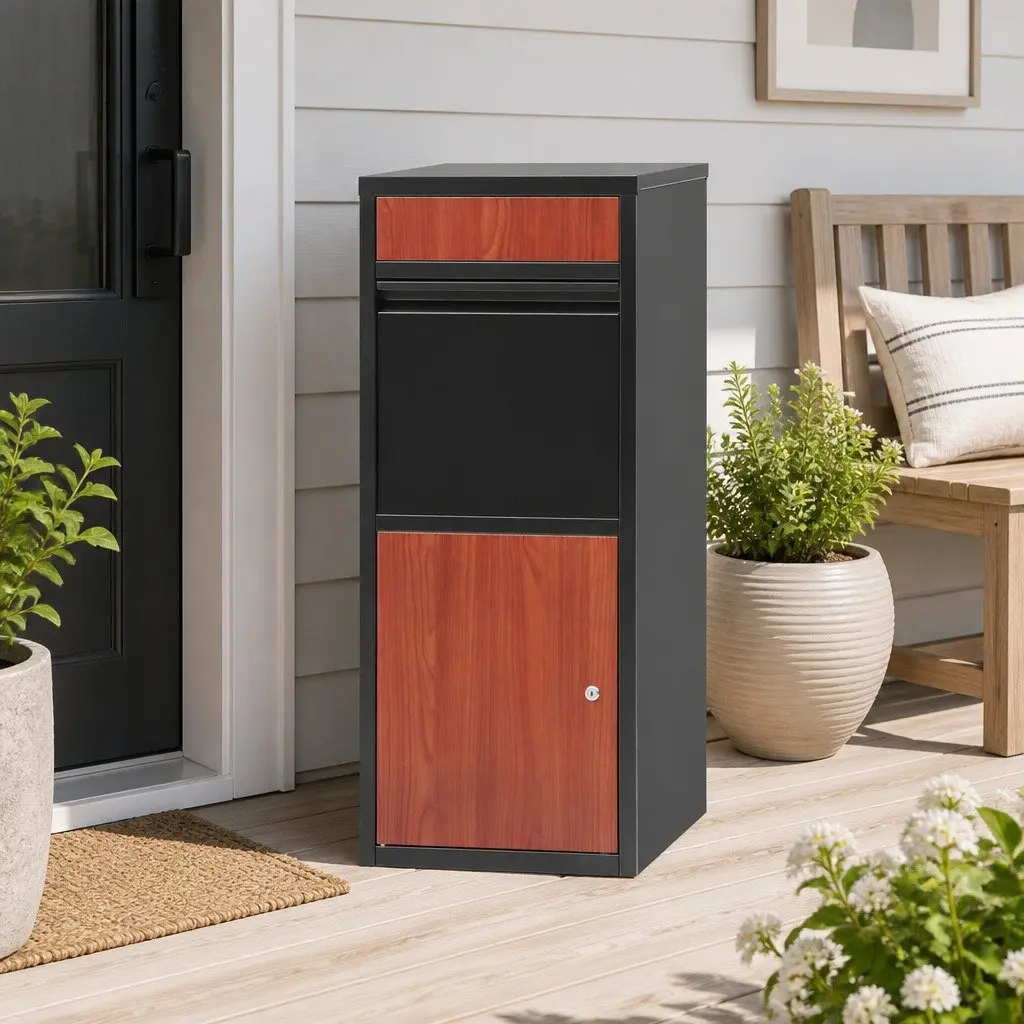 Parcel Drop Box Steel 42cm x 38cm x 102cm Black