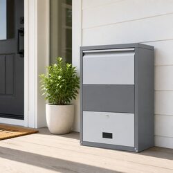 Parcel Drop Box Steel Package Storage Cabinet Grey 47cm Large Letterbox Secure