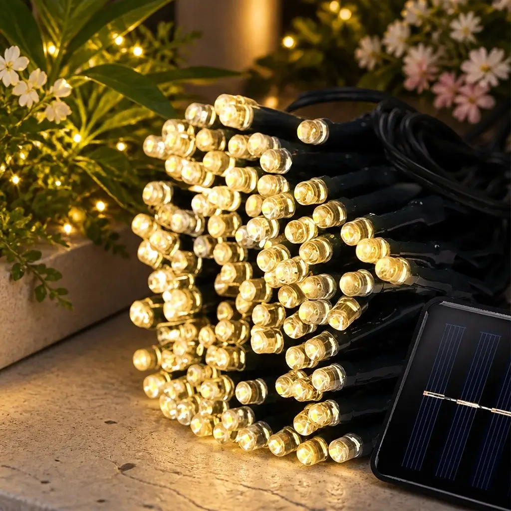 Solar LED String Lights Waterproof 15m Warm White