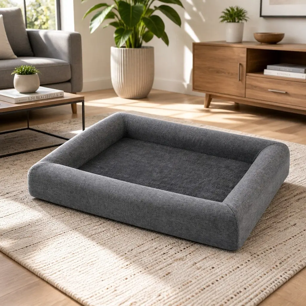 Large Calming Pet Bed for Dogs and Cats, Grey