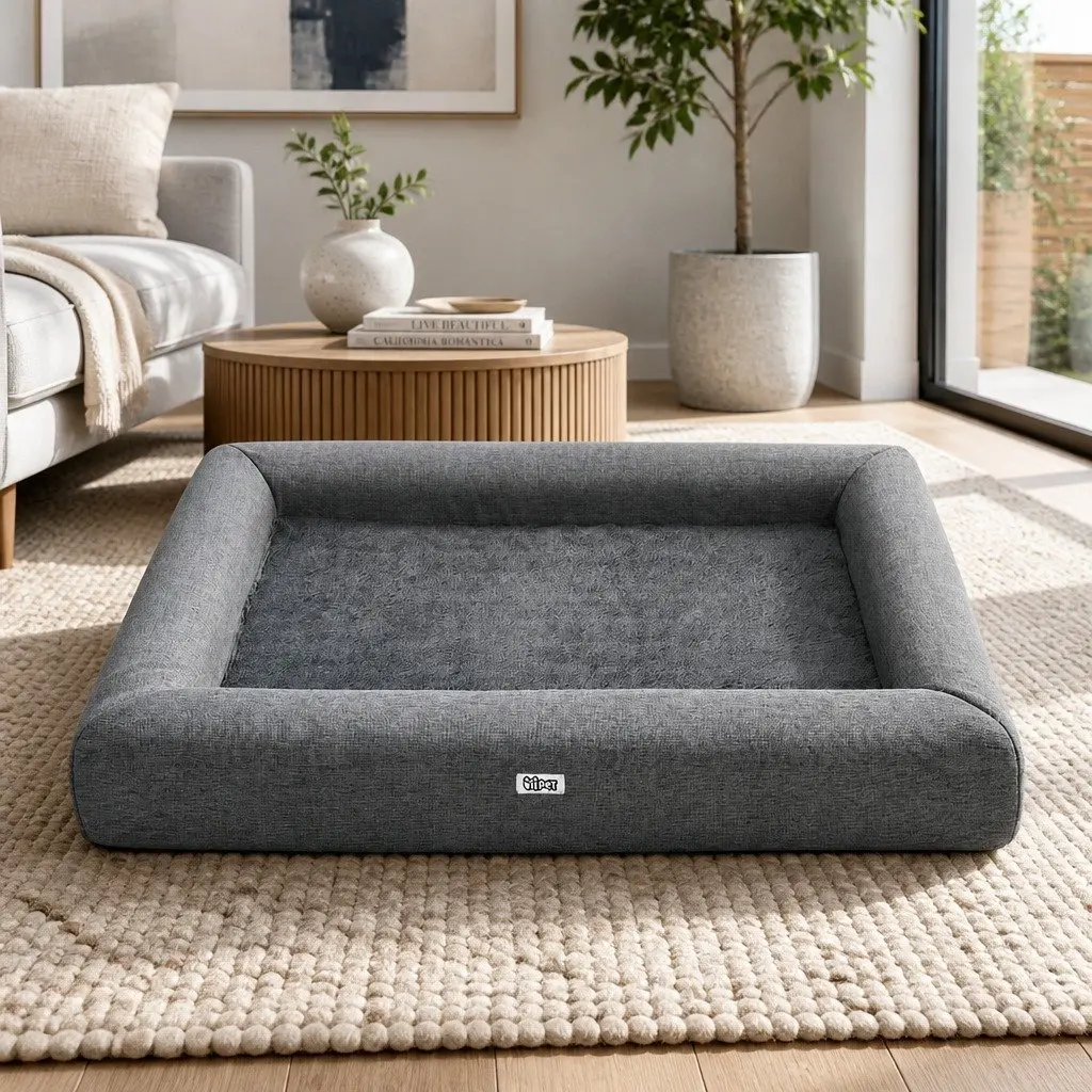 Large Calming Pet Bed for Dogs and Cats, Grey