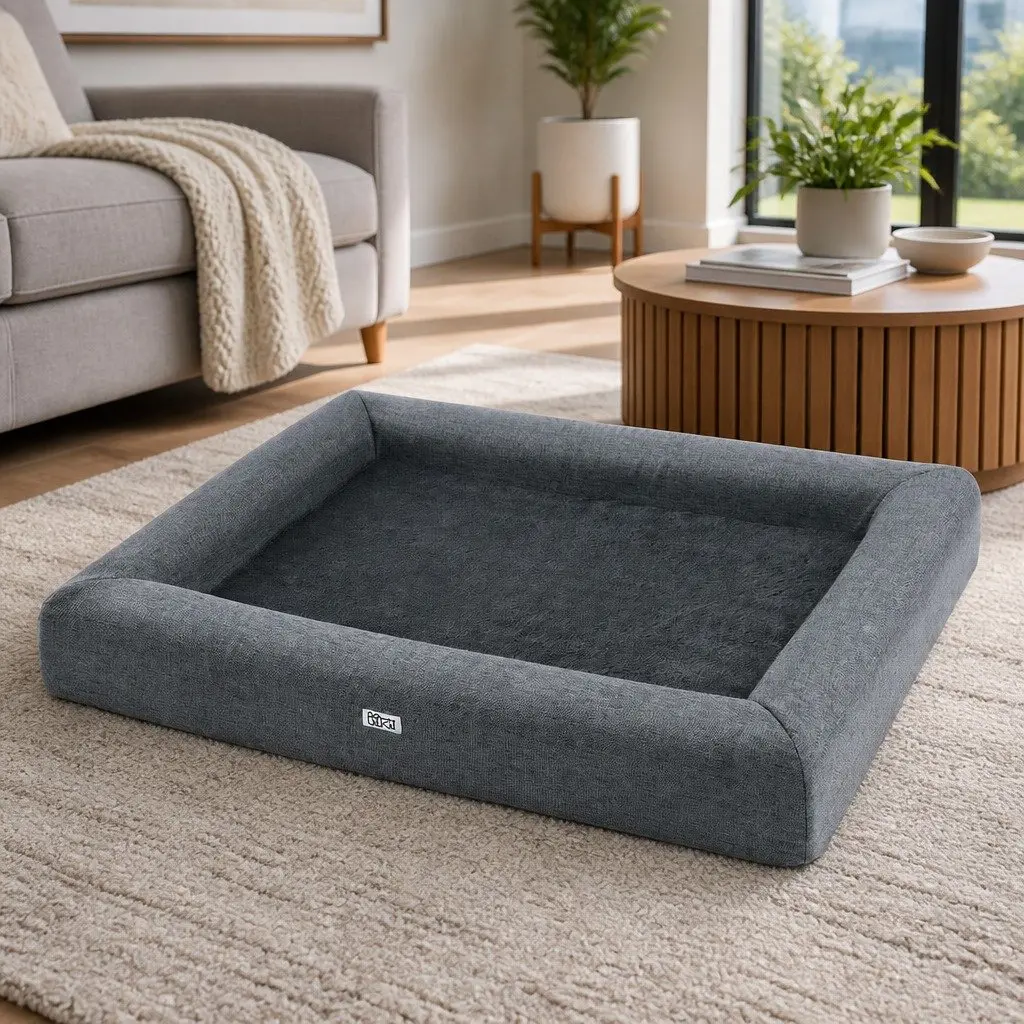 Large Calming Pet Bed for Dogs and Cats, Grey