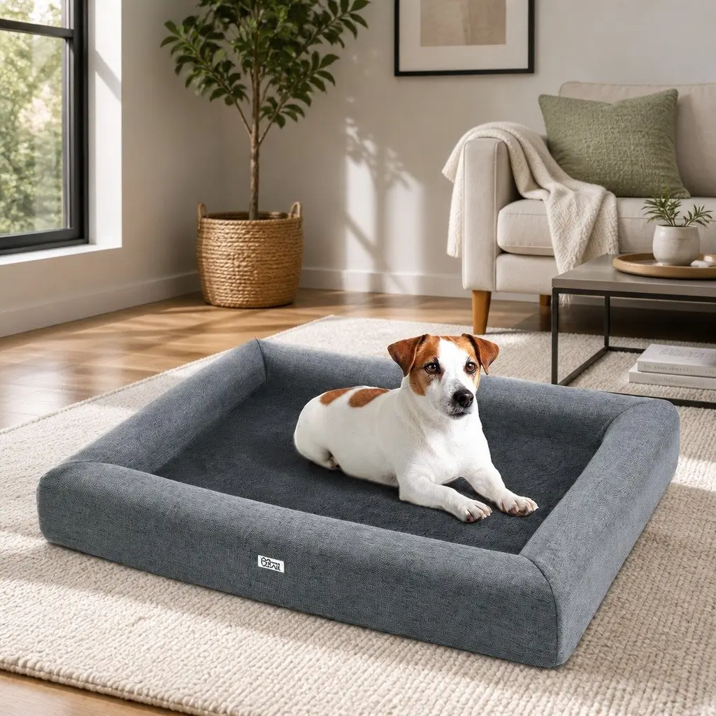 Large Calming Pet Bed for Dogs and Cats, Grey