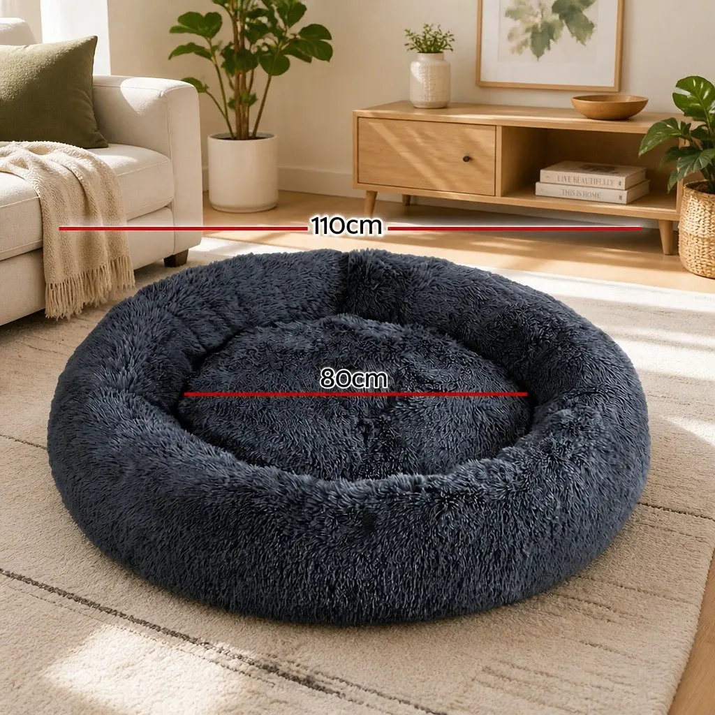 Extra Large Dog Cat Bed 110cm Soft Plush Dark Grey