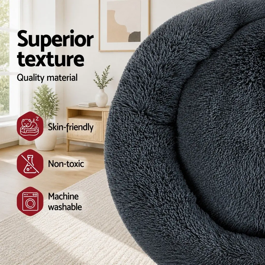 Extra Large Dog Cat Bed 110cm Soft Plush Dark Grey