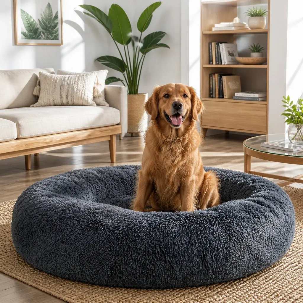 Extra Large Dog Cat Bed 110cm Soft Plush Dark Grey