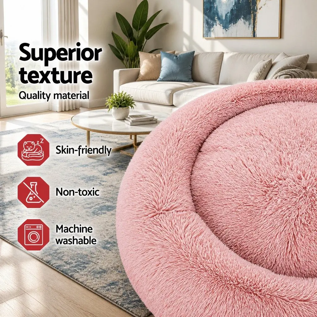 Extra Large Pet Bed Polyester 110cm Soft Plush Calming Pink Washable Cover