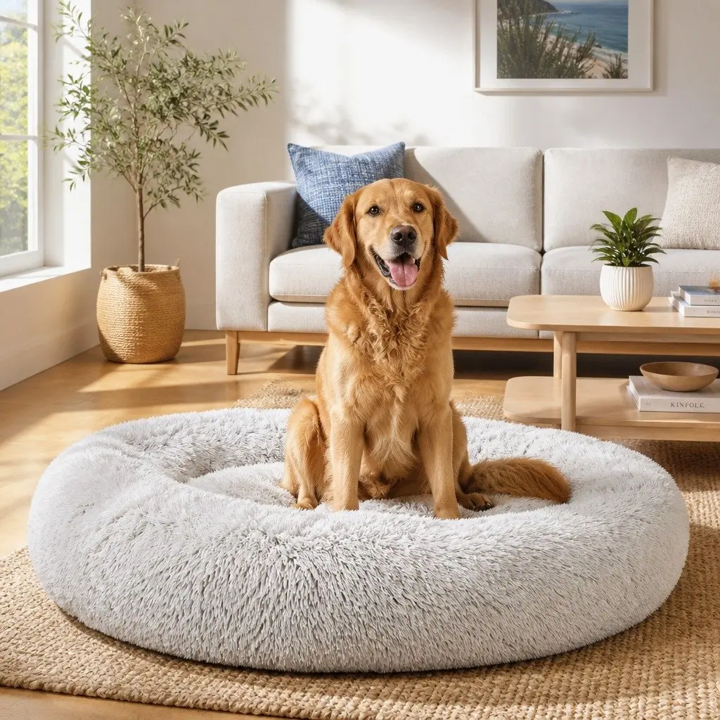Pet Bed Polyester Extra Large White Brown