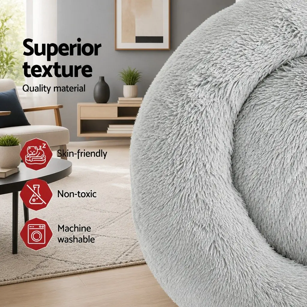 Large Dog Cat Bed 90cm Plush Light Grey