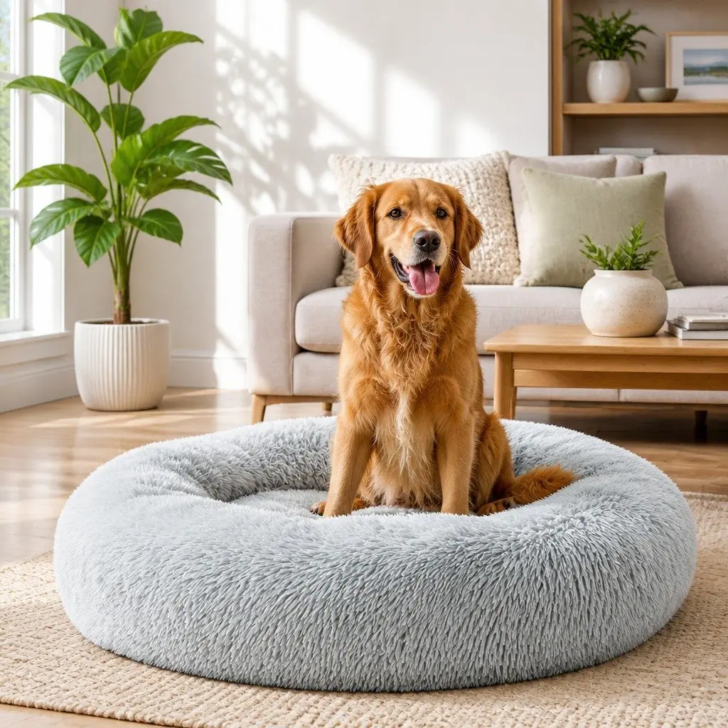 Large Dog Cat Bed 90cm Plush Light Grey