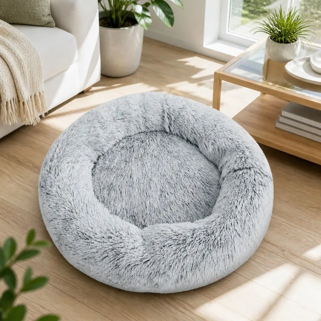 Large Pet Bed Soft Plush 90cm Charcoal