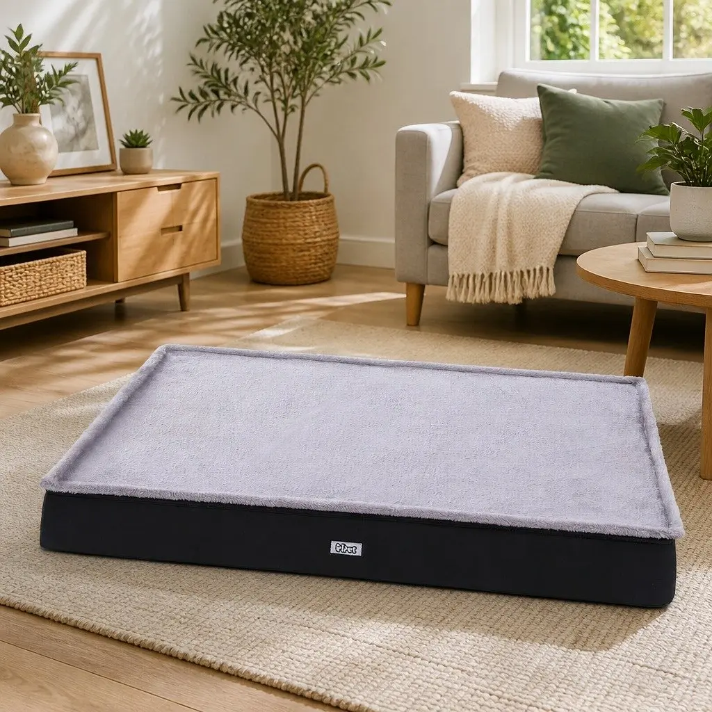 Calming Grey Pet Bed with High-Density Foam Support