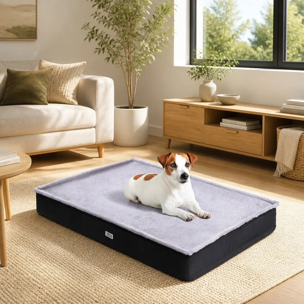 Calming Grey Pet Bed with High-Density Foam Support
