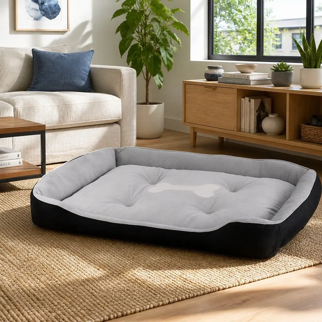 Large Black Grey Dog Bed Soft Cotton Cushion Mat