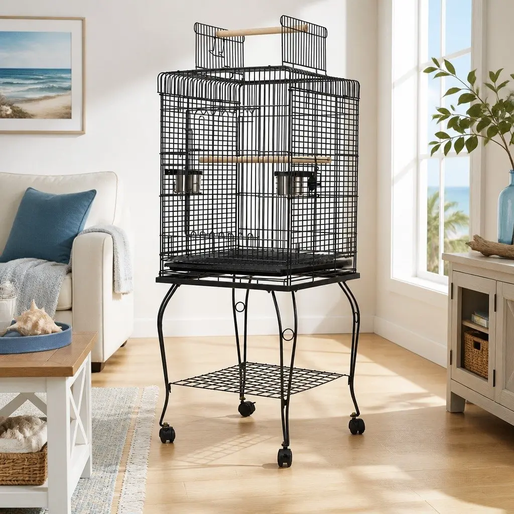 Large Bird Cage 145cm Black Wrought Iron Aviary