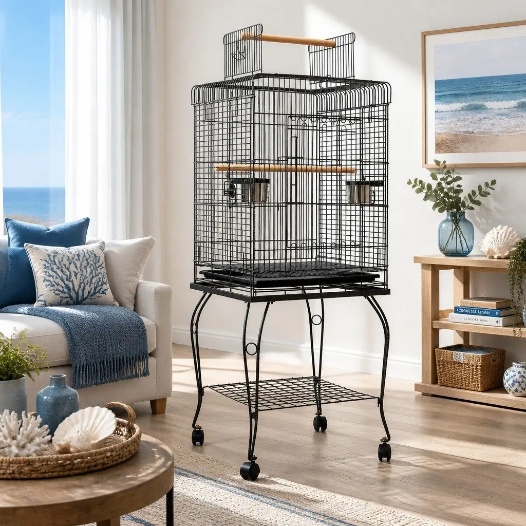 Bird Cage Wrought Iron 145cm Black Large Aviary Parrot Enclosure