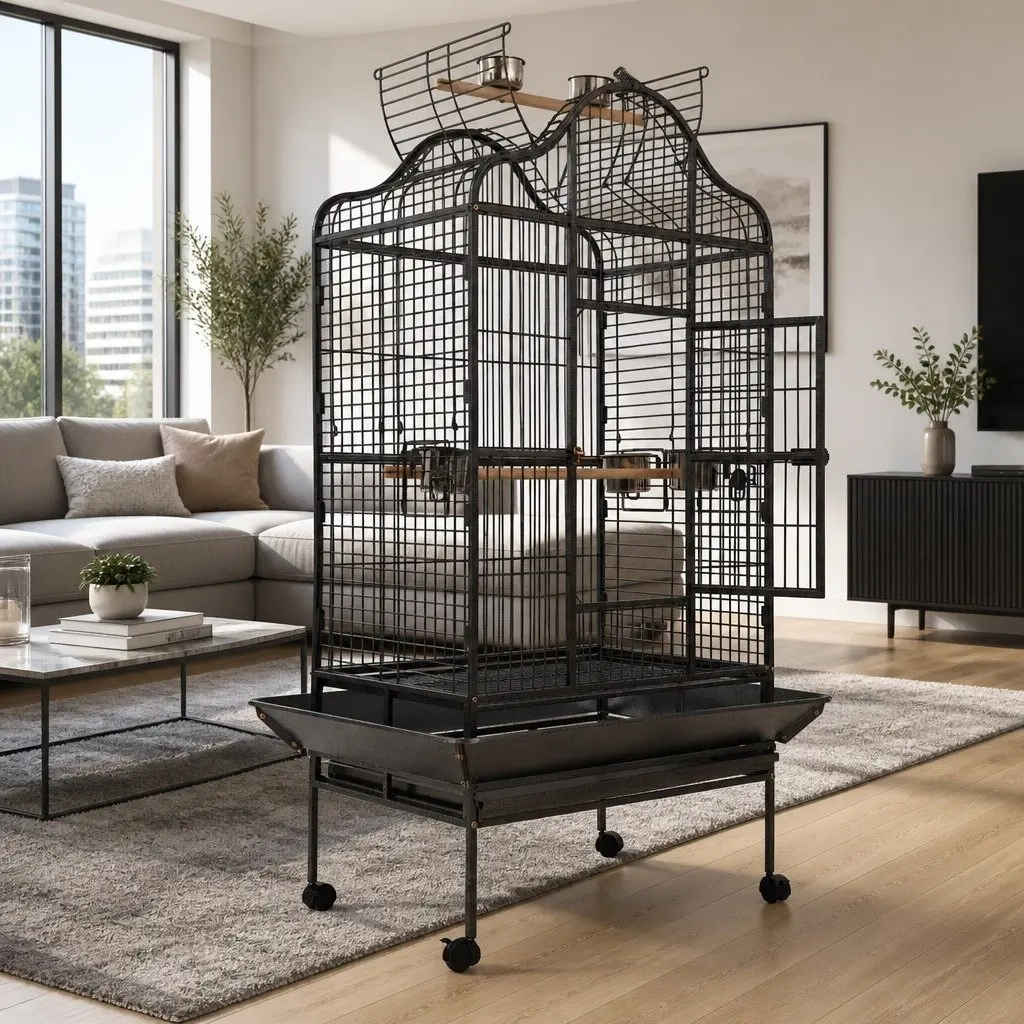 Heavy-Duty Wrought Iron Bird Cage 168cm Open Top Aviary