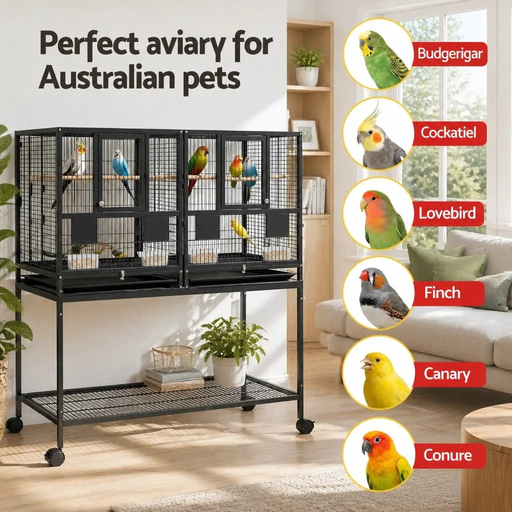 Bird Cage Aviary 106cm with Divider and Wheels