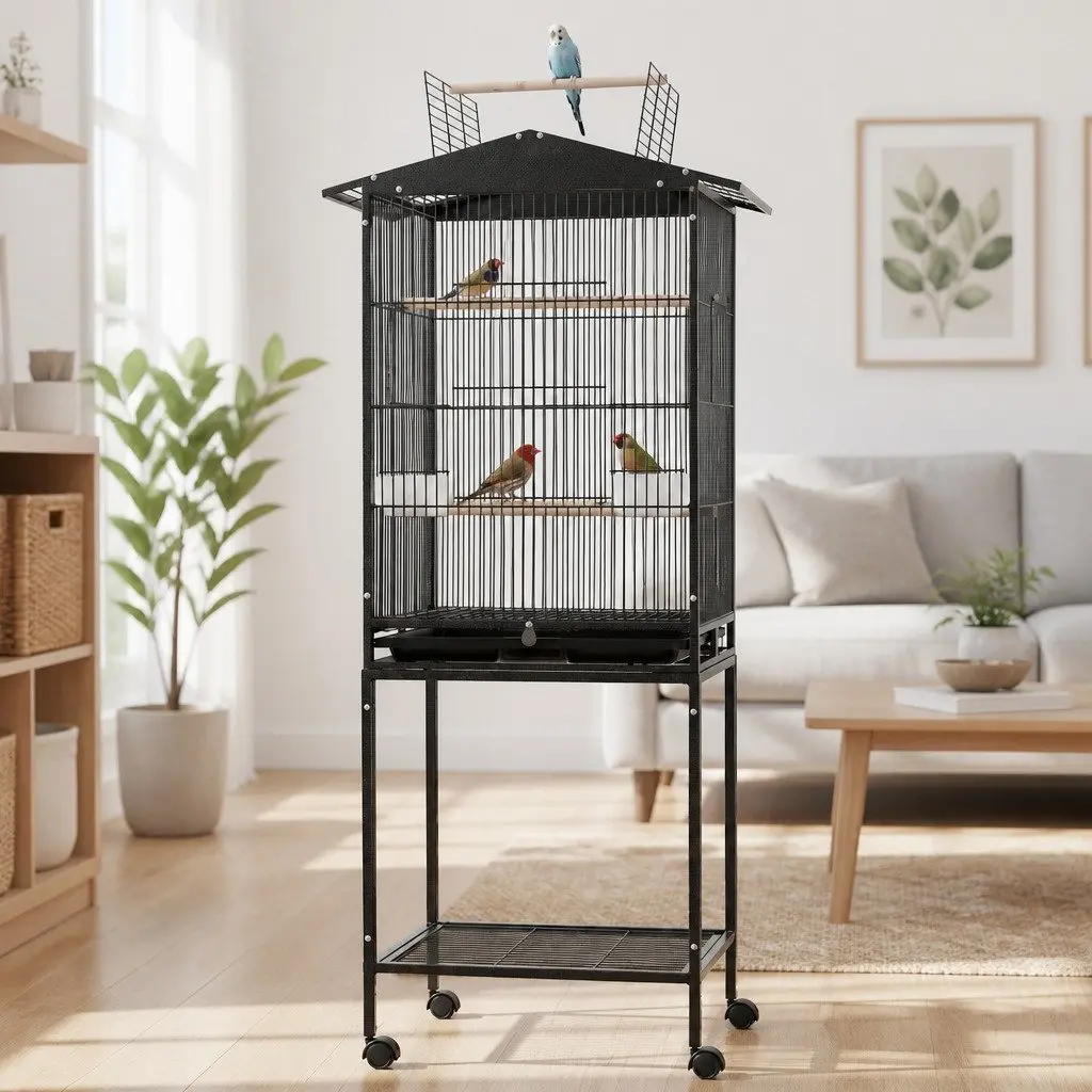 Open Top Parrot Aviary with Storage and Wheels