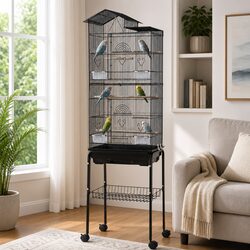 Black 3-in-1 Bird Cage Aviary 158cm with Wheels