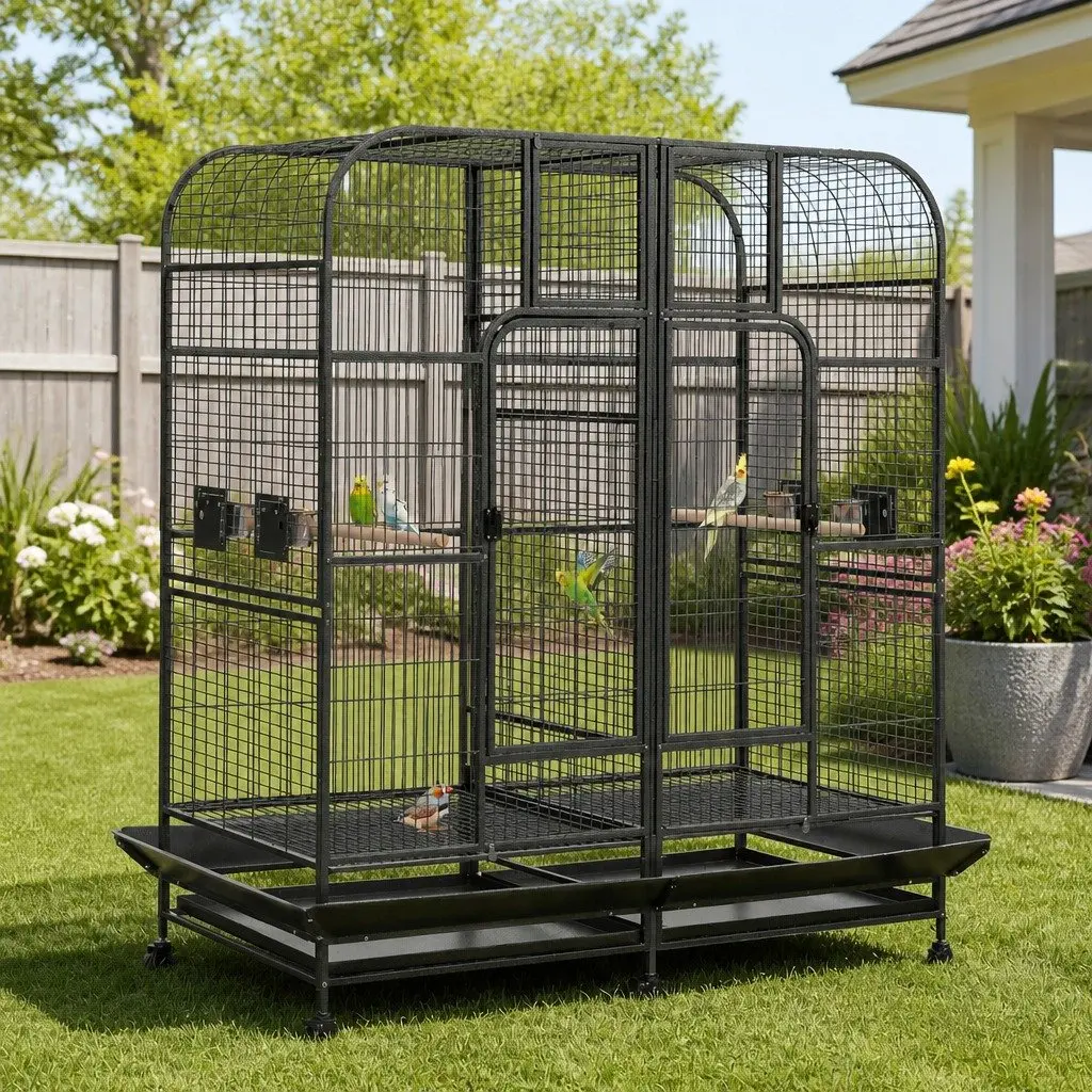 Bird Aviary Cage Wrought Iron 185cm Black
