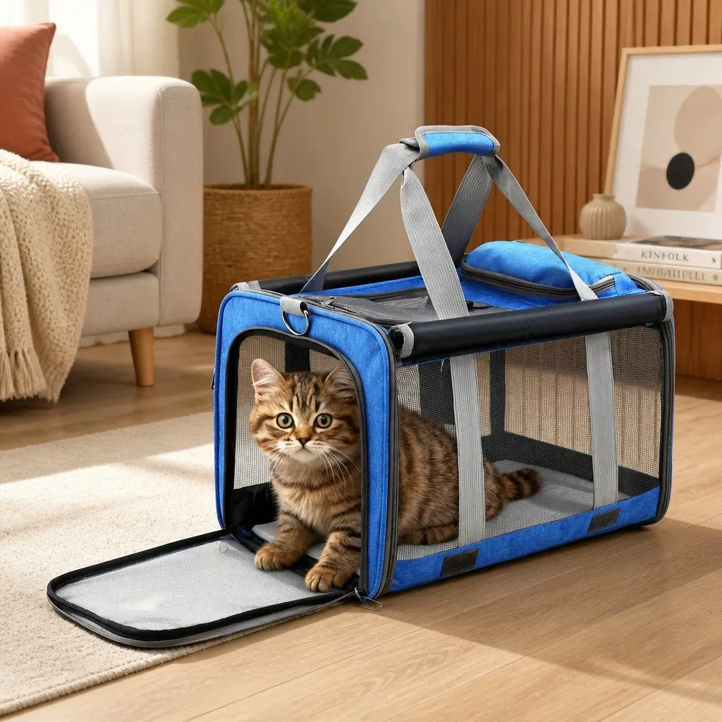Pet Carrier Backpack Oxford Cloth 44cm x 32cm x 32cm Blue