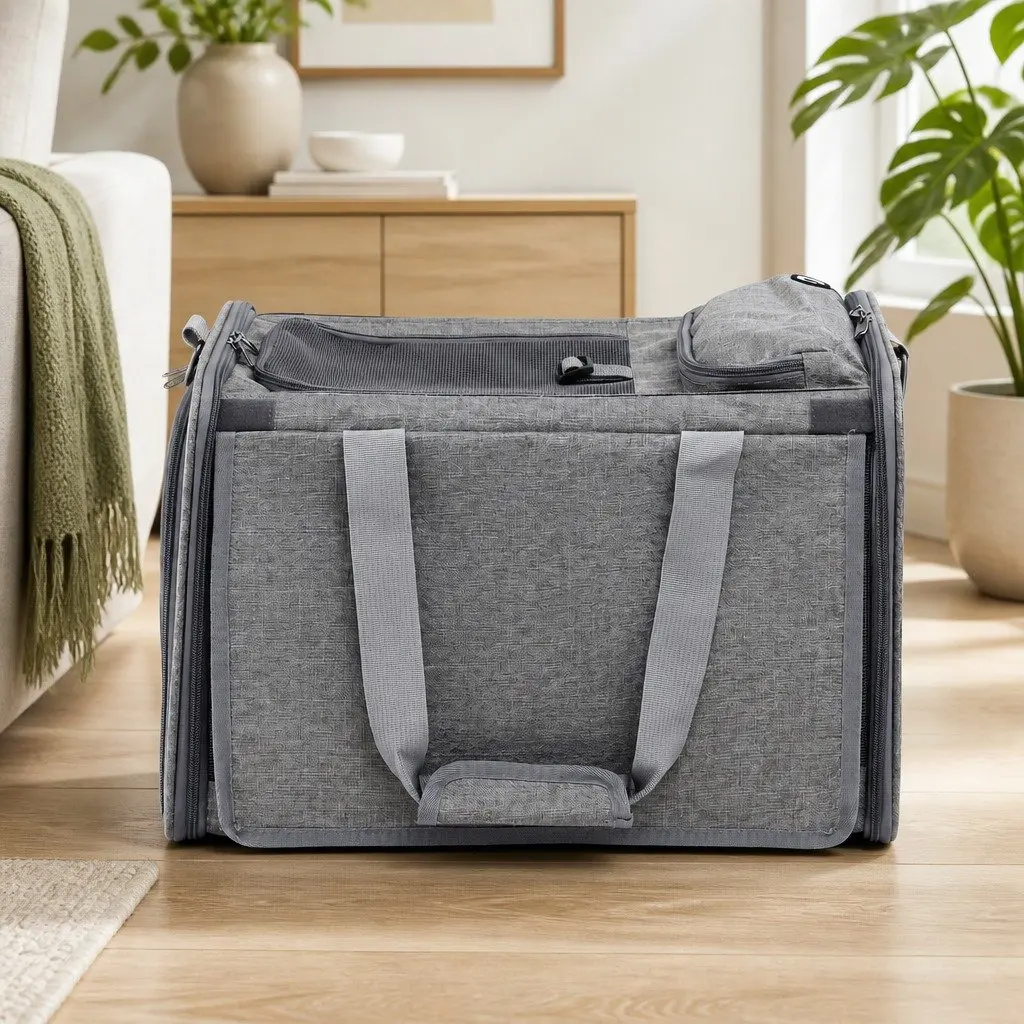Pet Carrier Backpack Oxford Cloth Grey Portable Foldable Dog Cat Travel Cage