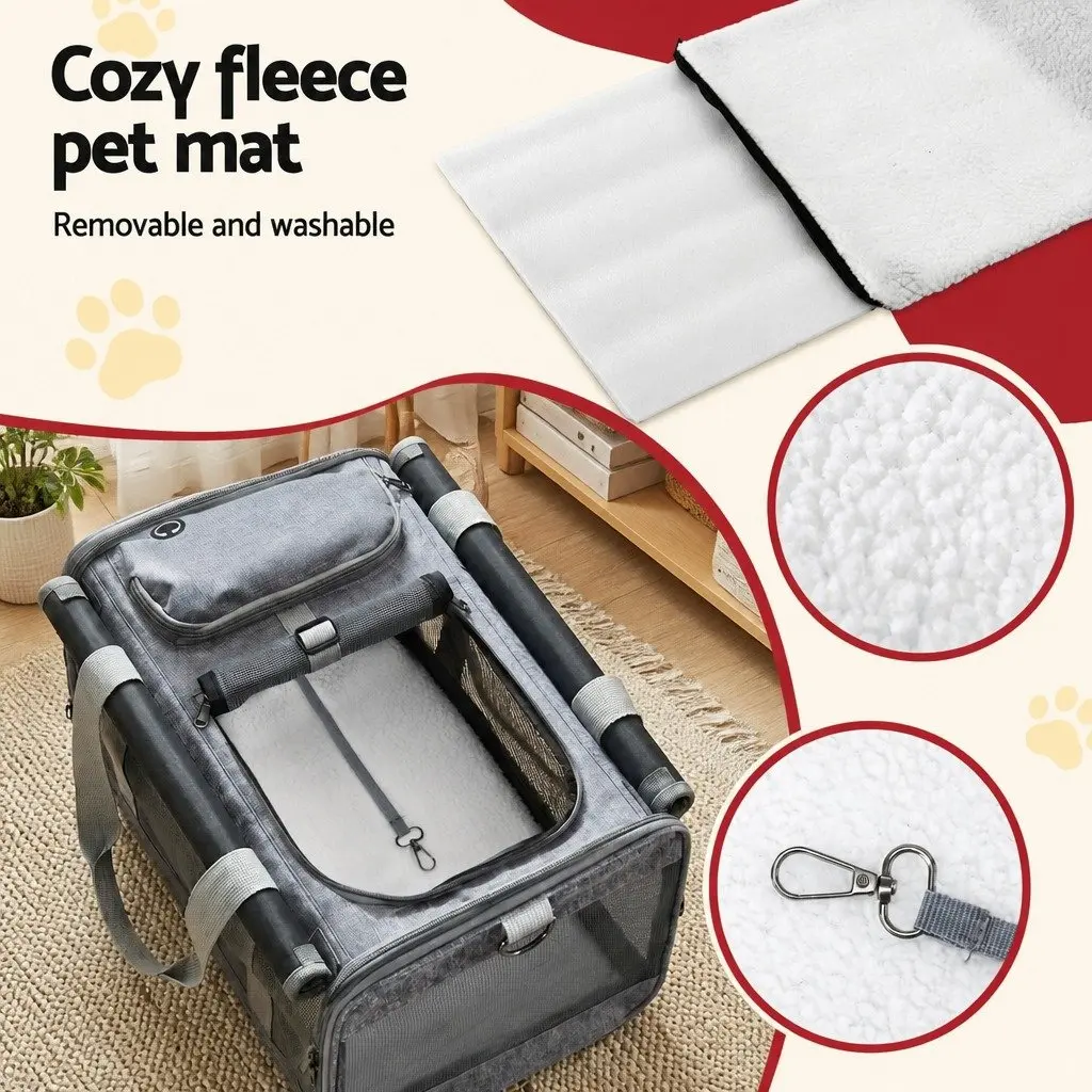 Pet Carrier Backpack Oxford Cloth Grey Portable Foldable Dog Cat Travel Cage