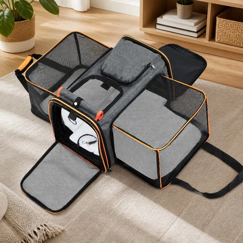 Pet Carrier Bag Foldable Expandable Dog Cat Travel Portable Kennel Airline