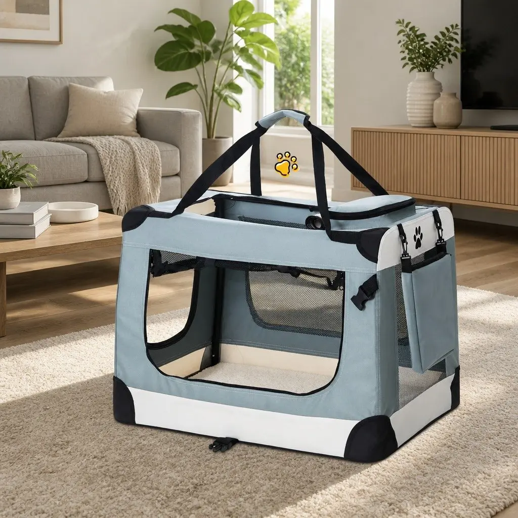 Pet Carrier Soft Crate 600D Oxford Cloth 70x52cm Large Blue