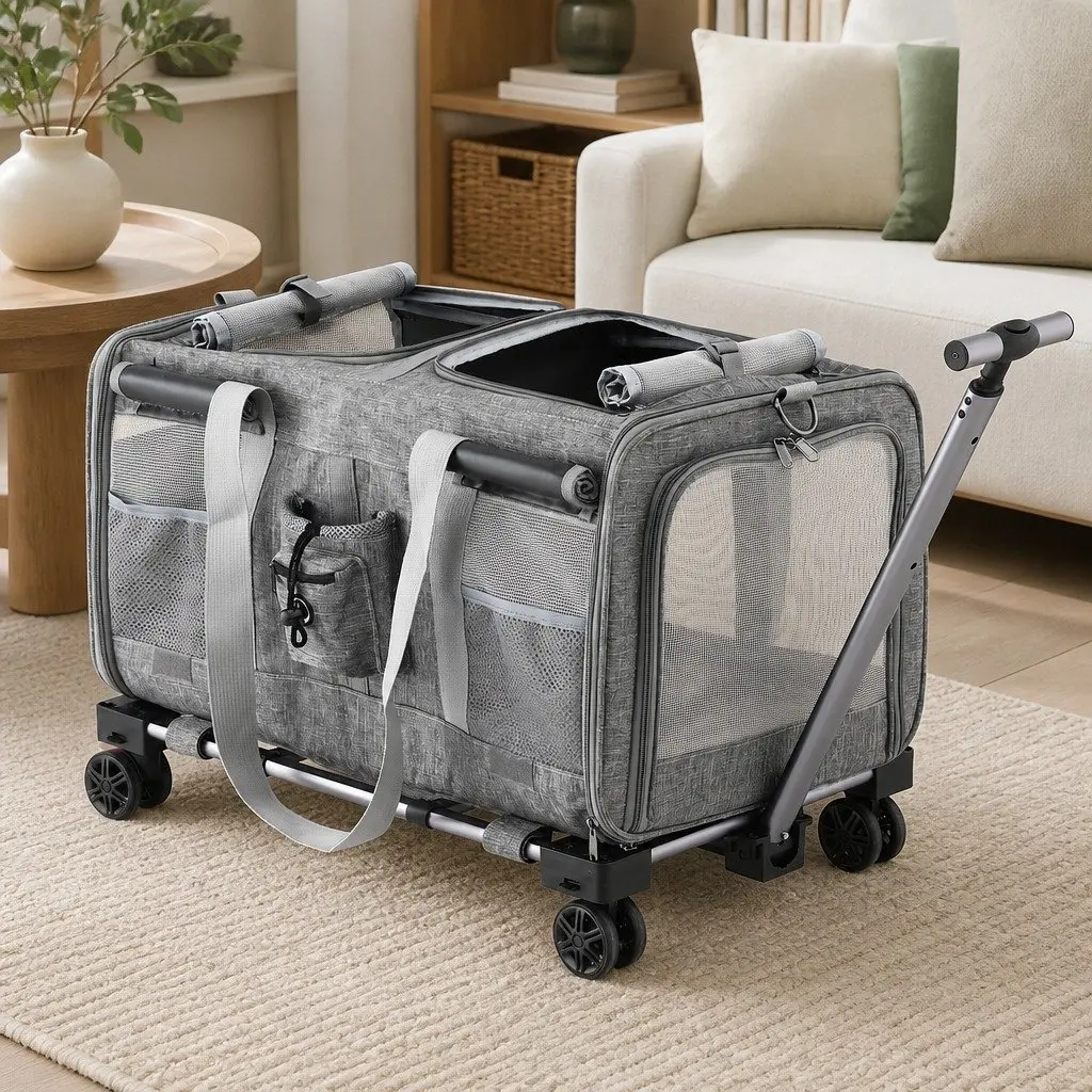 Pet Carrier Trolley with Swivel Wheels and Strap
