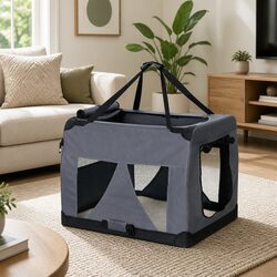 Pet Carrier Soft Crate Dog Cat Travel Portable Foldable 82x58cm XL Grey