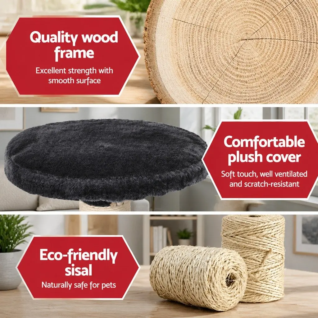 Multi-Level Cat Tree 112cm High with Grey Plush Finish