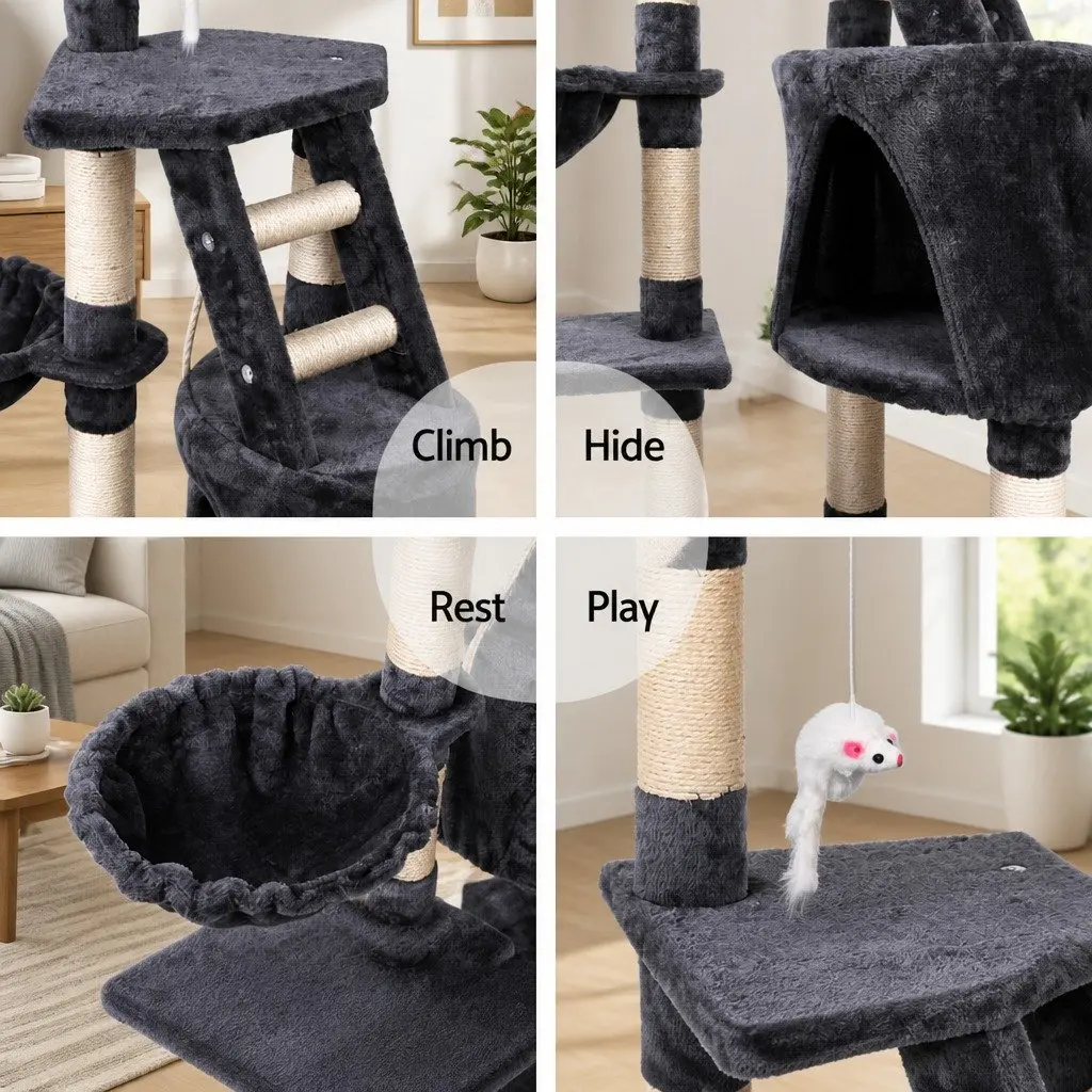 Cat Tree Tower 120cm with Scratching Post and Hammock