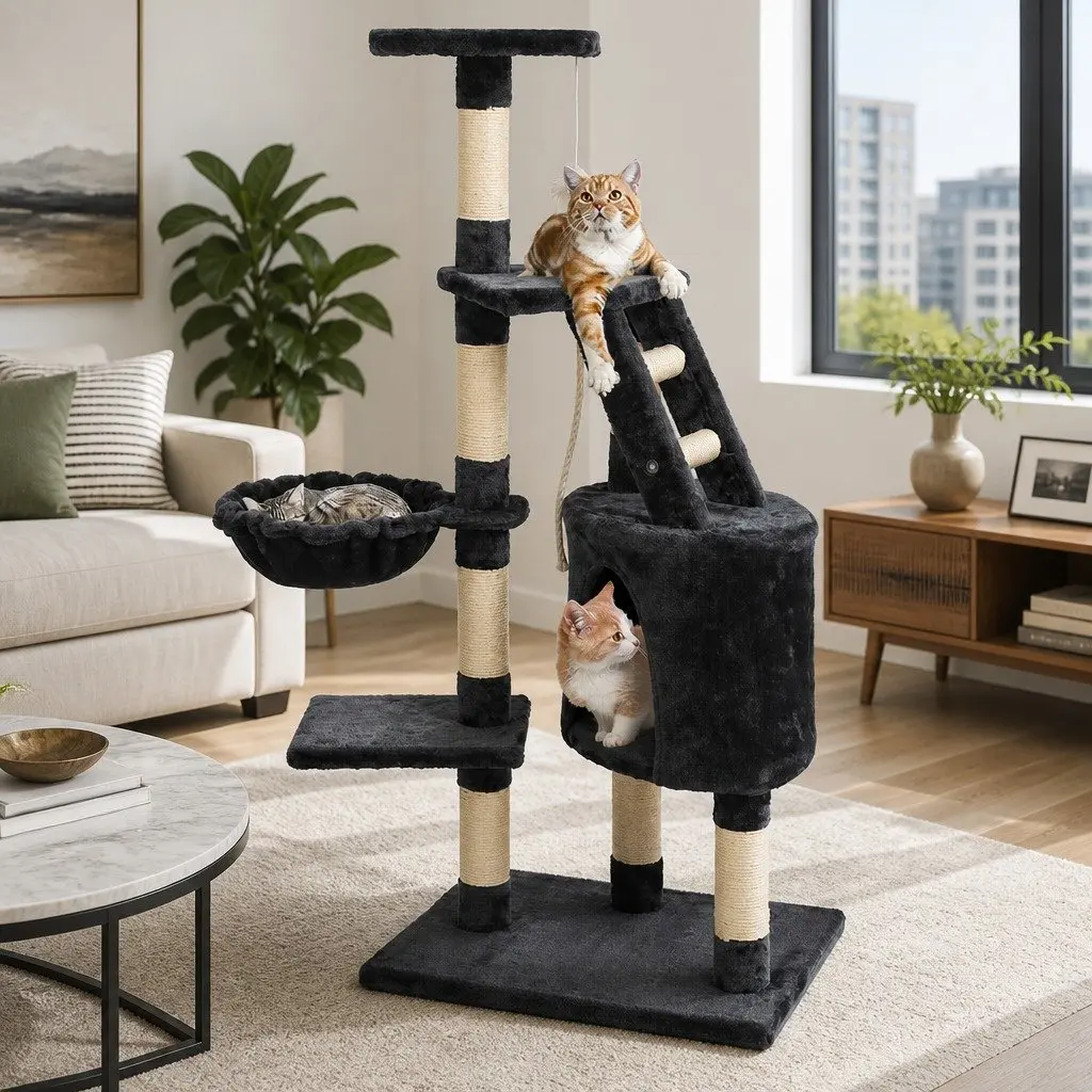 Cat Tree Tower 120cm with Scratching Post and Hammock