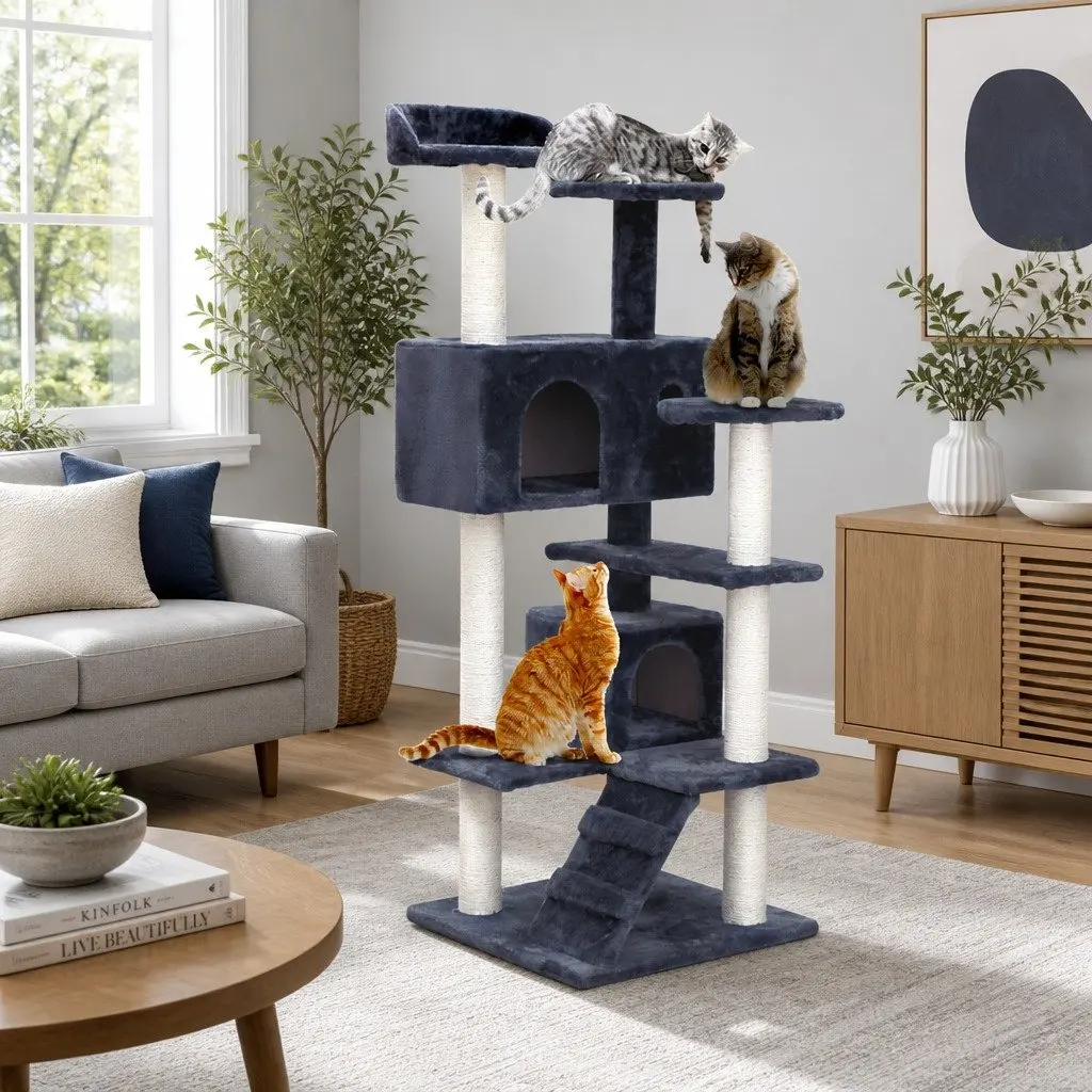 134cm Cat Tree with Plush Bed and Scratching Post