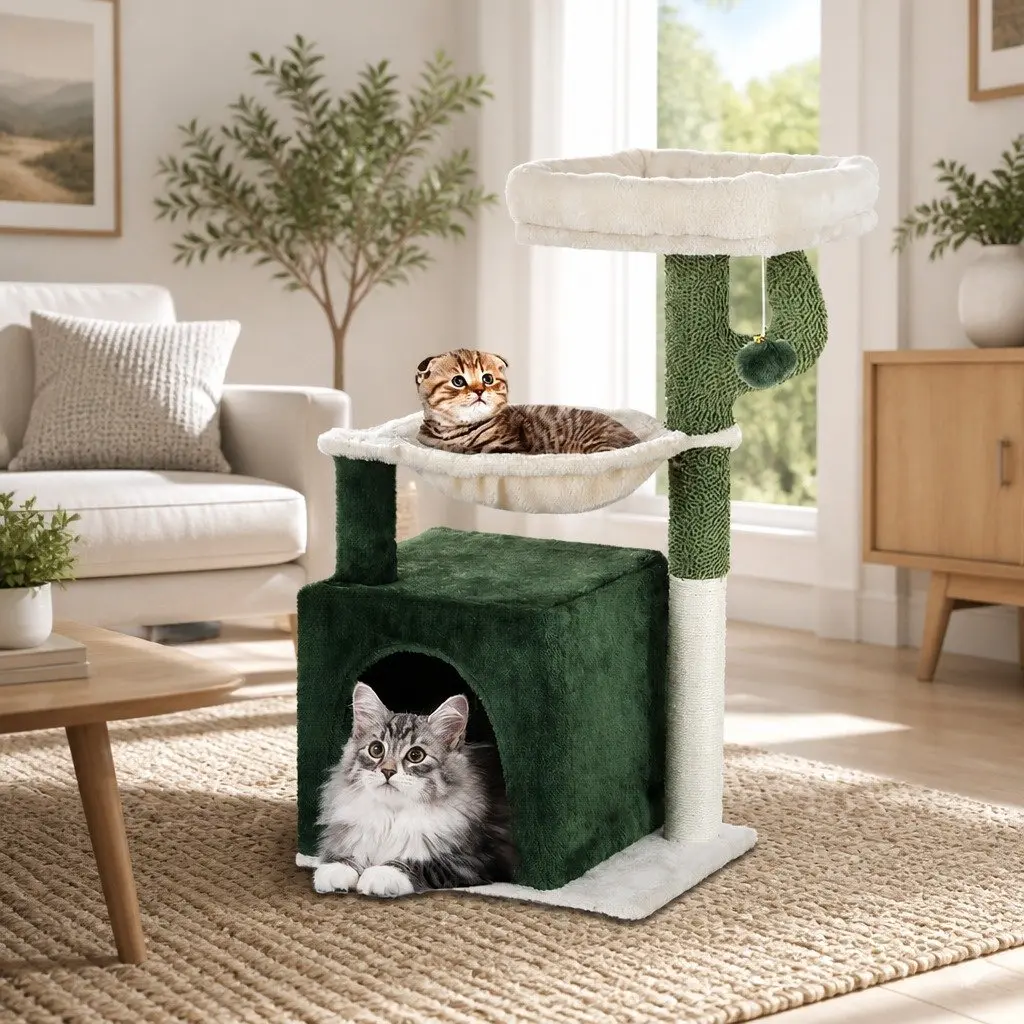 Multi-Level Green Cat Scratching Post Tower 78cm