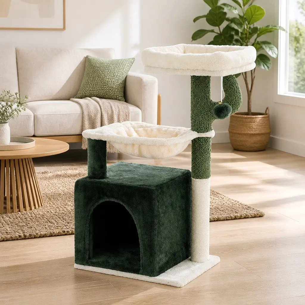 Multi-Level Green Cat Scratching Post Tower 78cm