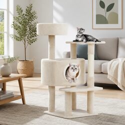 90cm Cat Tower with Multi-Level Condo and Scratch Posts