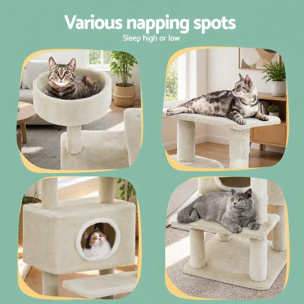 Cat Scratching Post Natural Sisal 90cm Beige Multi-Level Condo House Bed Scratcher Climbing