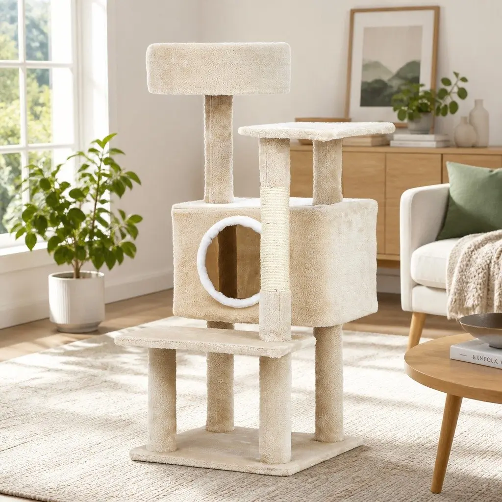 Cat Scratching Post Natural Sisal 90cm Beige Multi-Level Condo House Bed Scratcher Climbing