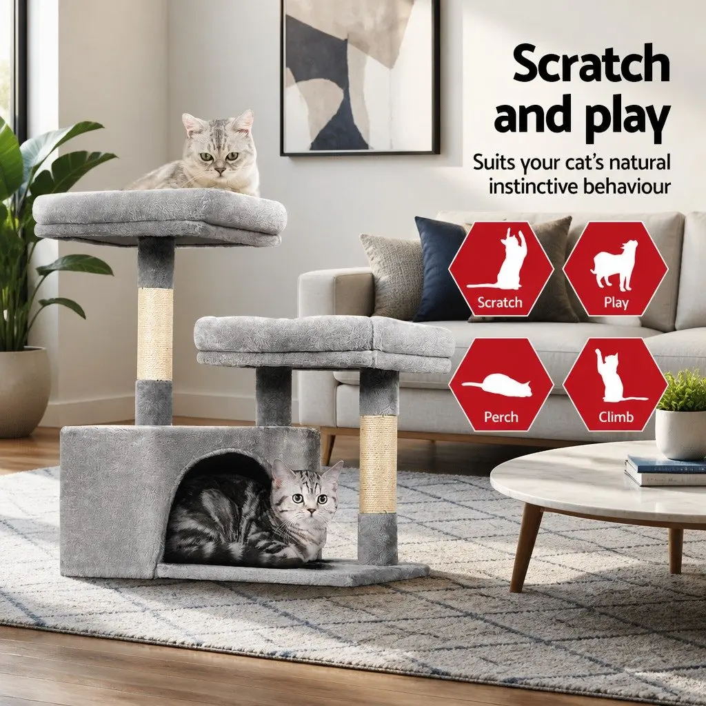 Cat Scratching Post 69cm Tree Tower Multi-Level Condo House Bed Grey Wood