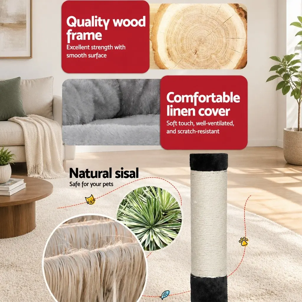 Multi-Level Grey Cat Tree with Scratching Post 161cm