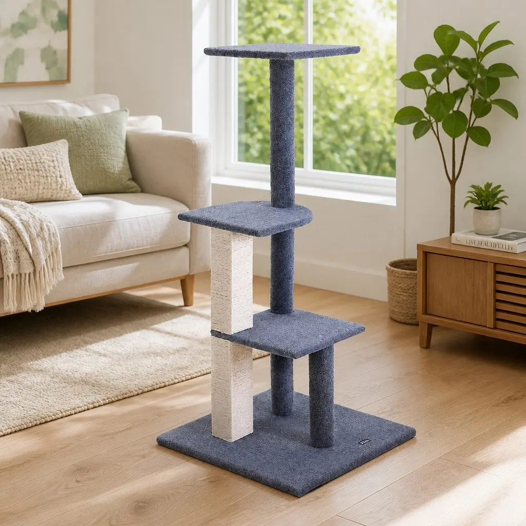 Cat Tree 124cm Scratching Post Tower Multi-Level Condo Perch Climbing Grey