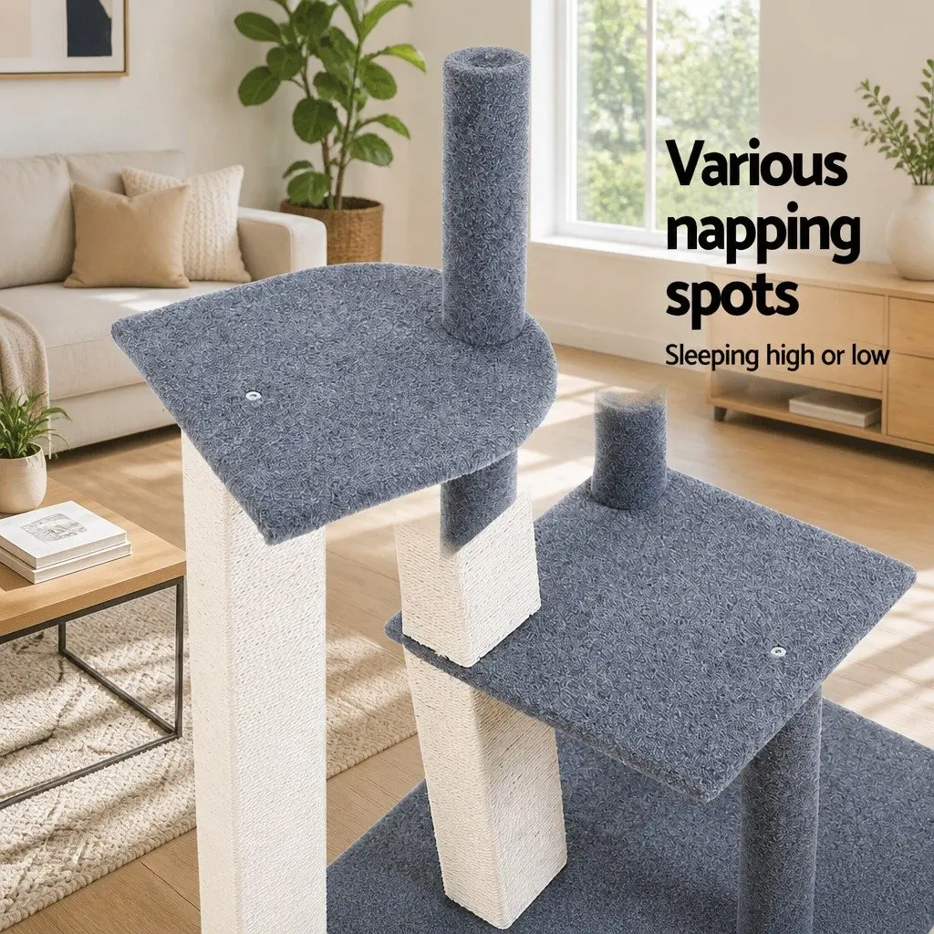Cat Tree 124cm Scratching Post Tower Multi-Level Condo Perch Climbing Grey
