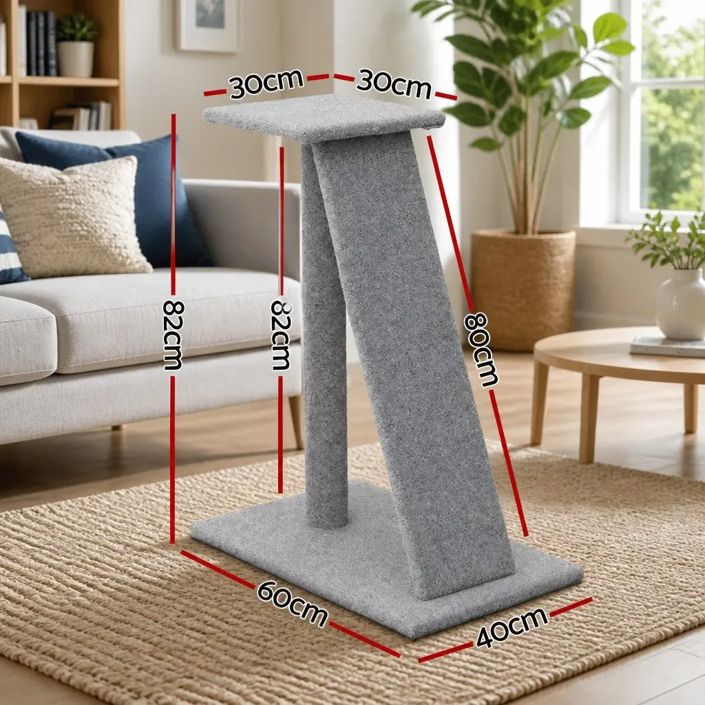 82cm Grey Cat Scratching Post Tower with Ramp