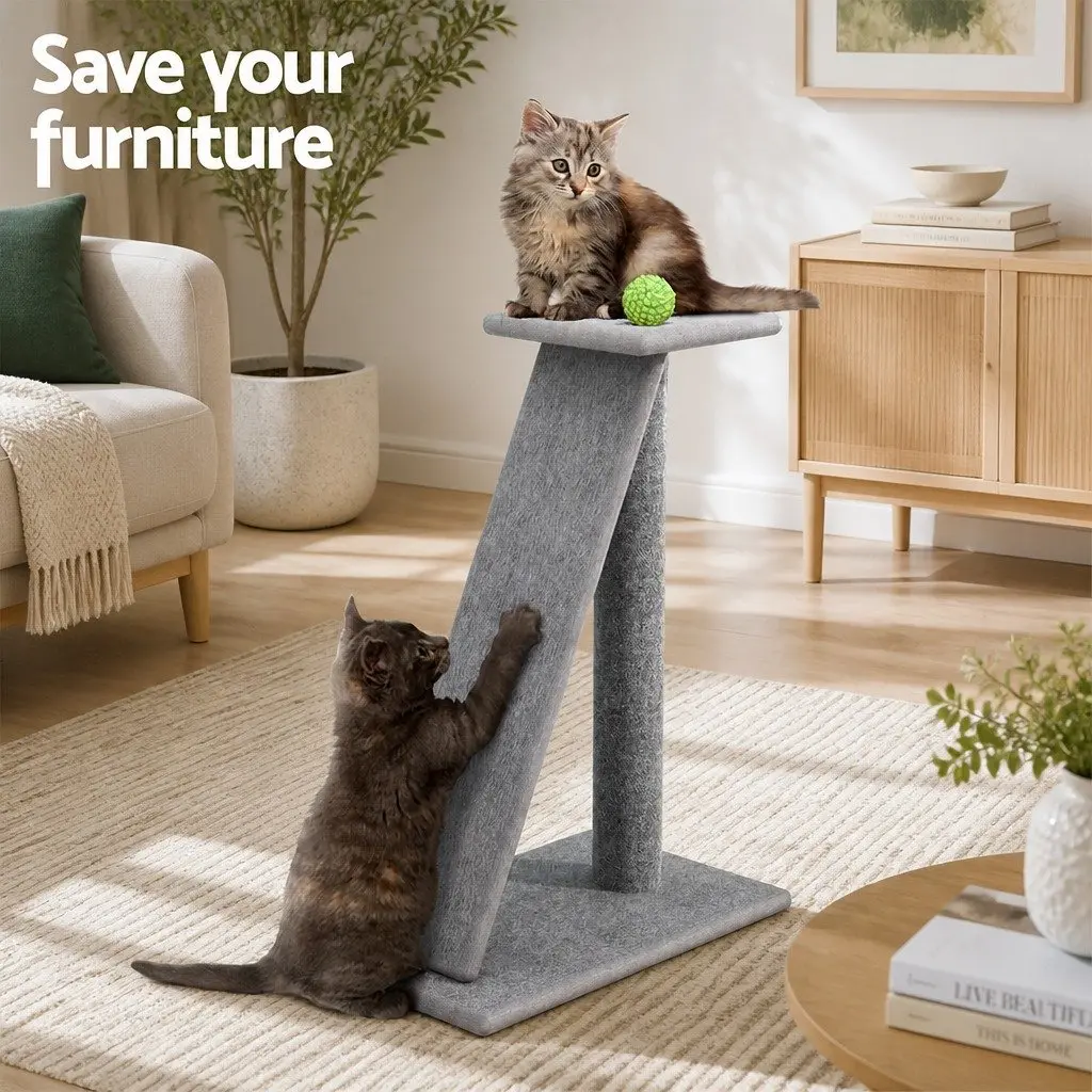 82cm Grey Cat Scratching Post Tower with Ramp