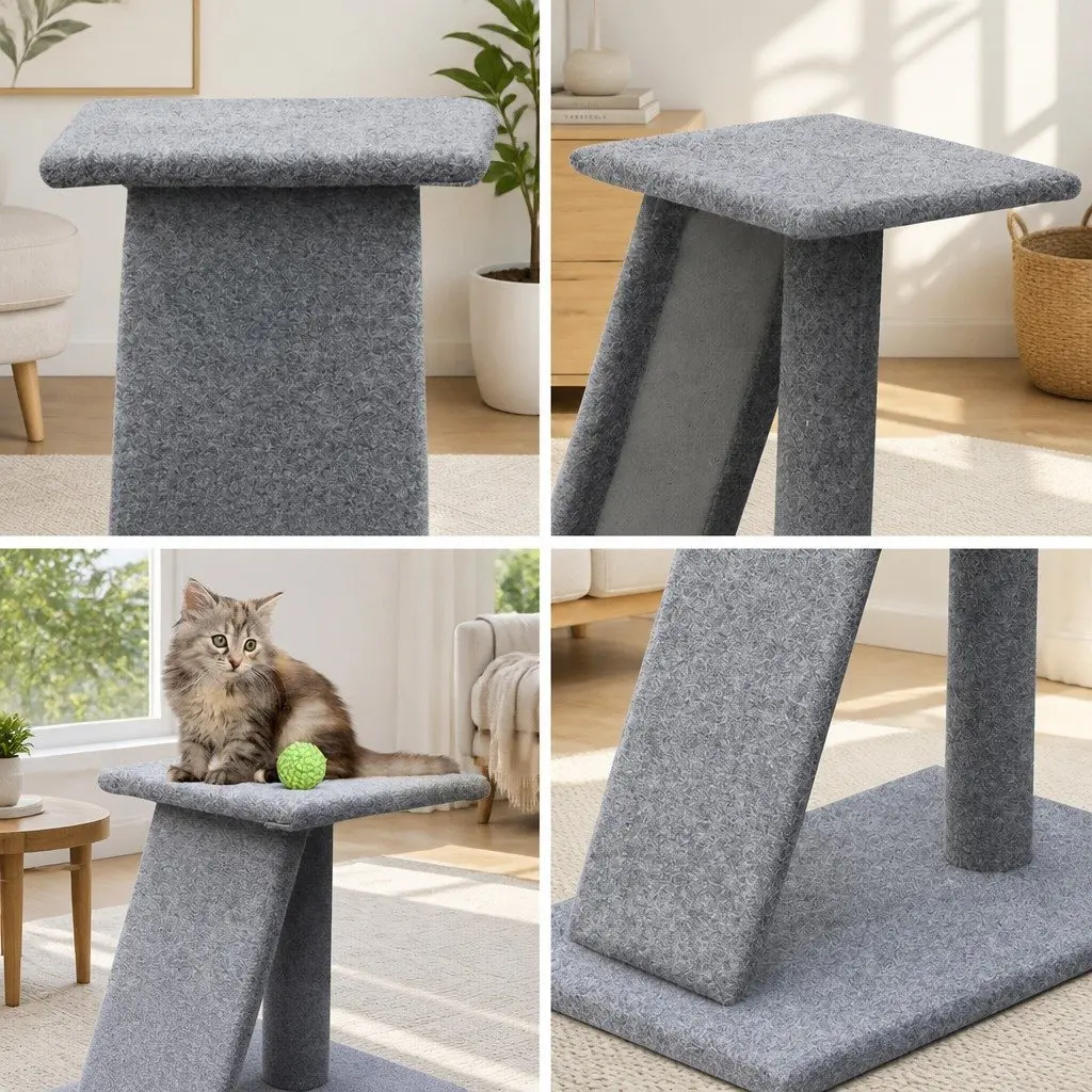 82cm Grey Cat Scratching Post Tower with Ramp